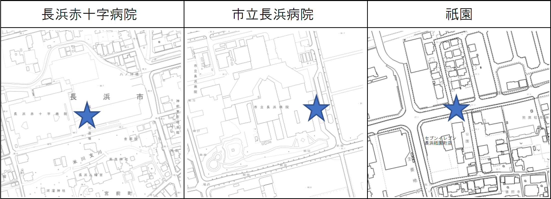 新たに追加する長浜赤十字病院・市立長浜病院・祇園の停留所地図