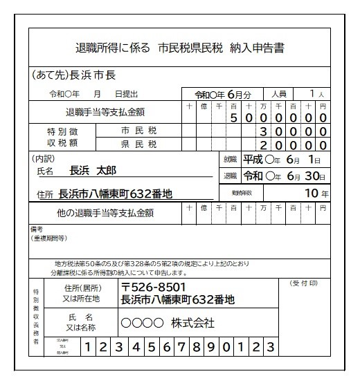 納入書裏面の「納入申告書」記入例