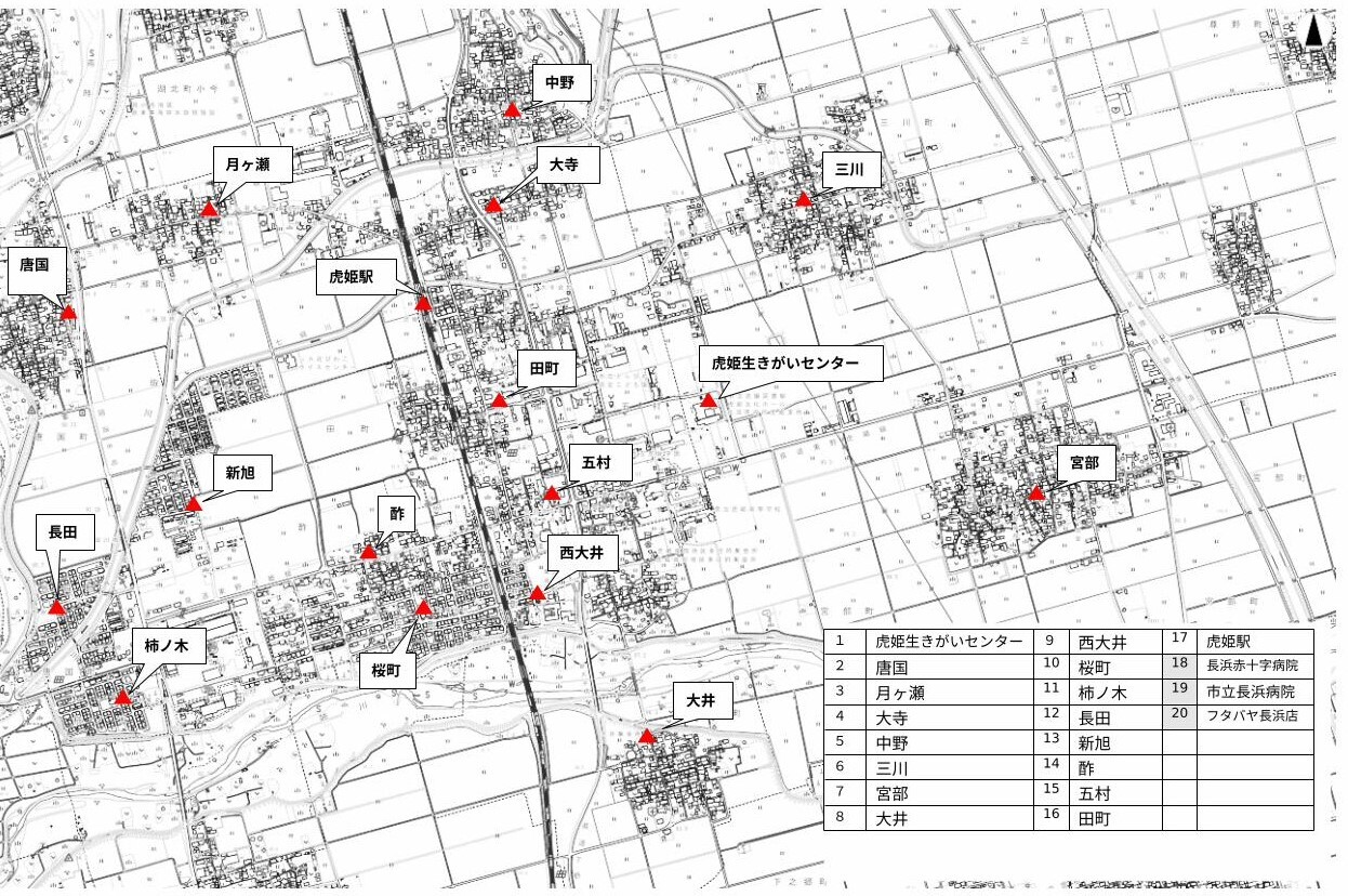 虎姫地区の乗合タクシーマップ
