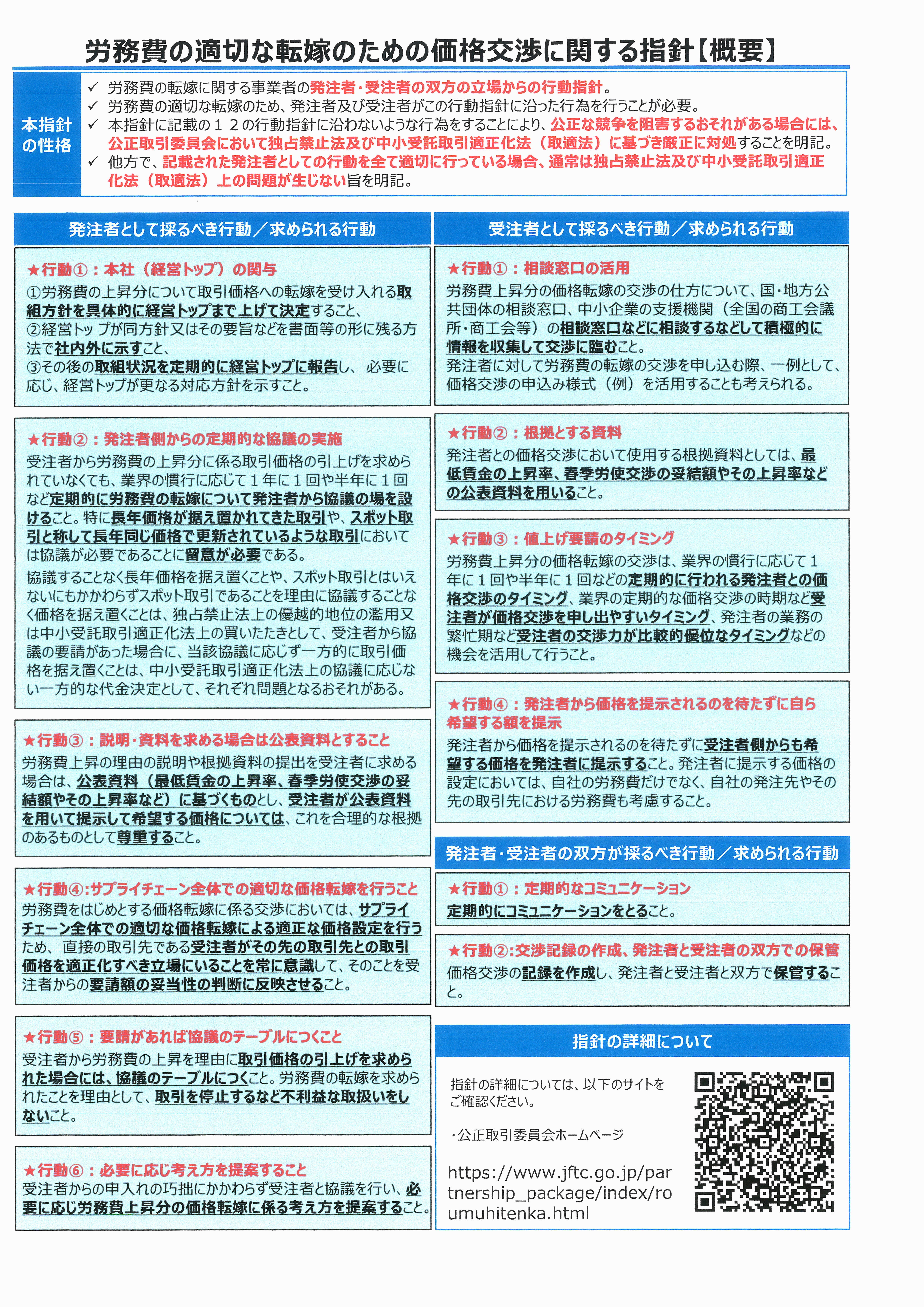 「労務費の適切な転嫁のための価格交渉に関する指針」概要